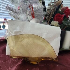 MCM Mid Century Modern Yellow‎ Rounded Glass Napkin / Mail Letter Holder Artsy